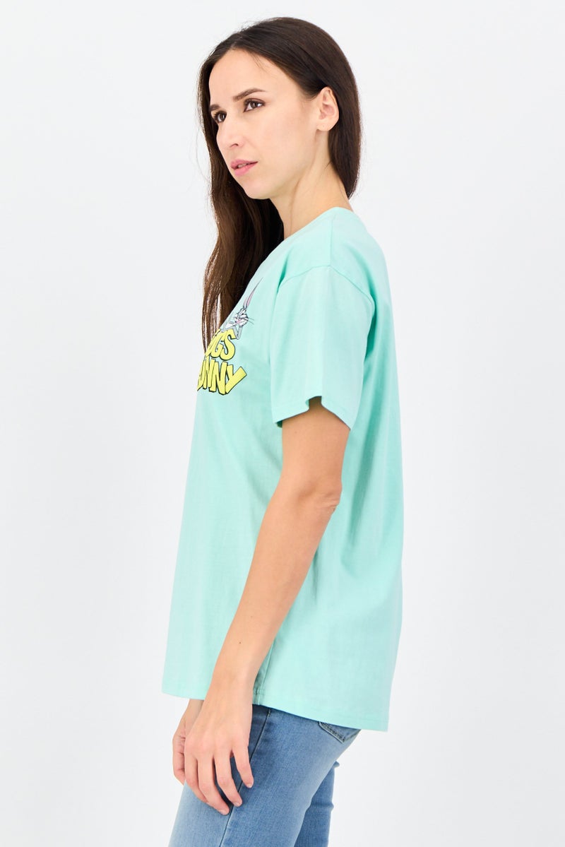 Disney Looney Tunes Women Crew Neck Short Sleeve Graphic Print T-Shirt, Mint Green - Image 3