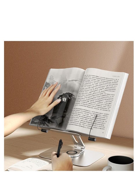 Techniex Book Stand Height Adjustable Upright Book Stand And Holder for Reading Hands Free Desktop Adjustable Reading Height and Angle Book Rest Hard Covers for Paperbacks Text book Etc Silver Color