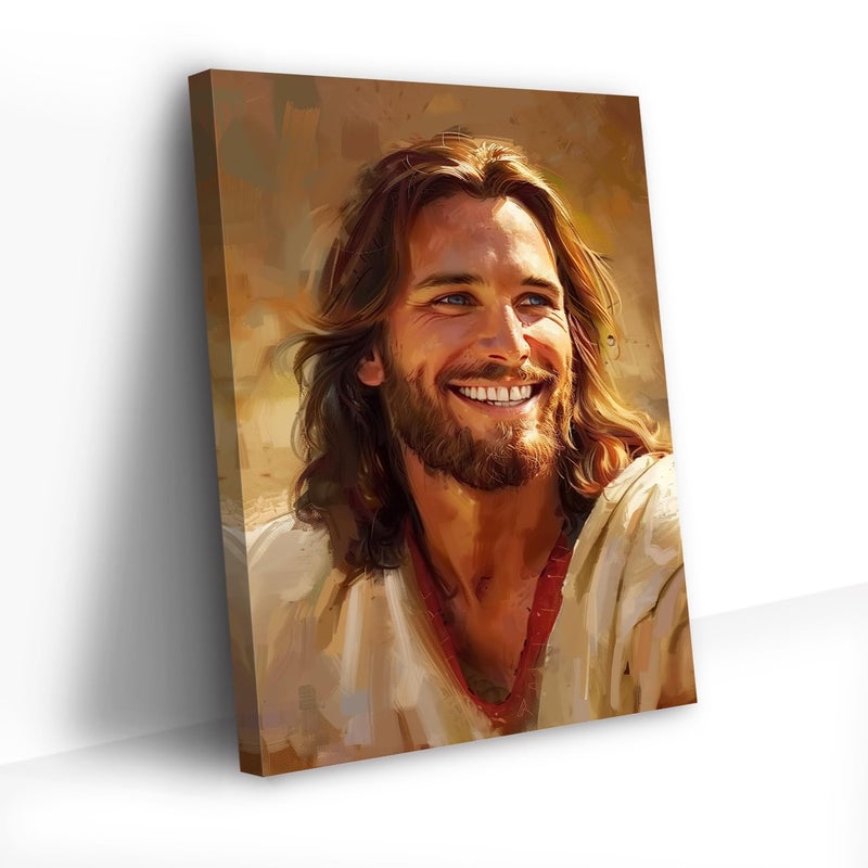 PBXBJY Christian Canvas Wall Art Smiling Jesus Pictures Print Christian Spiritual Painting God Posters Church Room Decor Frame Jesus 1 24L x 16W