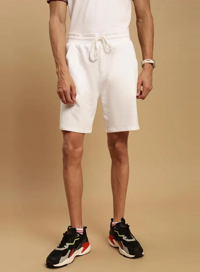 ECOLORE Men White Plain Cotton Shorts with Drawstring