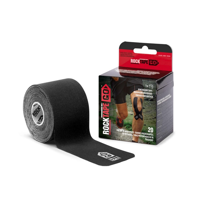 RockTape Go ExtraSticky Adhesive PreCut Kinesiology Tape Black - Image 2