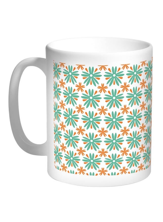 Motifs Of Roses Printed Coffee Mug White/Green/Orange 11ounce