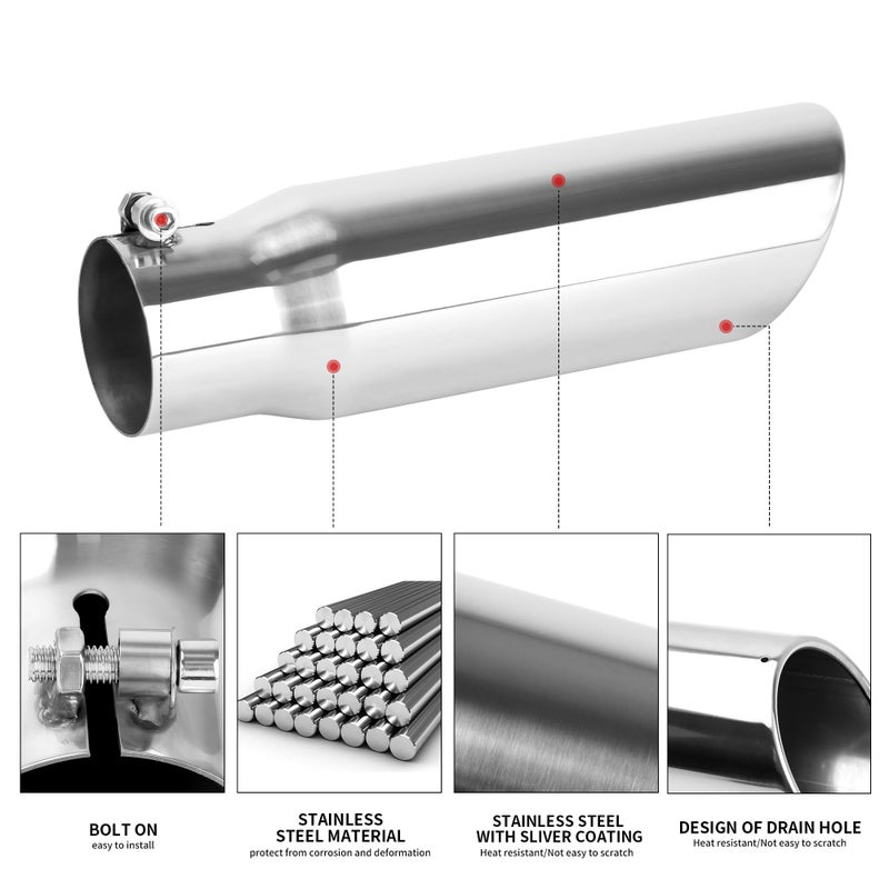 Richeer 2.75 to 3.5 inch Exhaust Tip, 2.75" Inlet 3.5â€ Outlet 12â€ Overall Length Stainless Steel Exhaust Tip Surface Polished Finish Universal for Vehicles with 2.75" O.D. Exhaust Tailpipe - Image 4