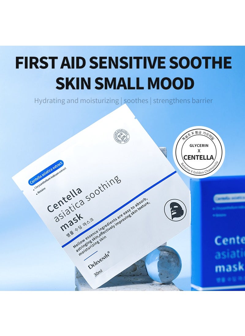 DEleventh Korean Brand Centella Asiatica Soothing Facial Mask 30ml × 5pcs / Moisturizes Skin with Natural Extracts for Radiant, Smooth Complexion