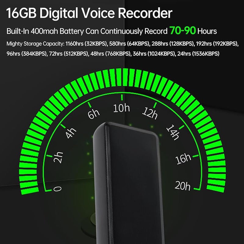 16GB Voice Activated Recorder 90 Hours Battery Noise Reduction Compact For Lectures Meetings - Image 3