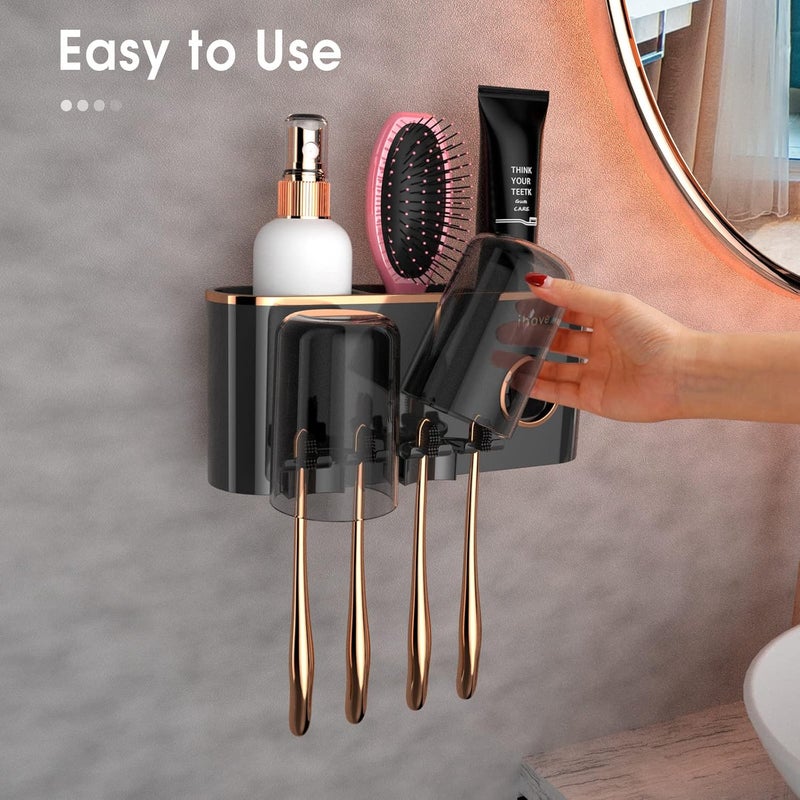 iHave Toothbrush Holders Bathroom Accessories with Toothpaste Dispenser, 2 Cups Toothbrush Holder Wall Mounted Bathroom Decor - Image 3