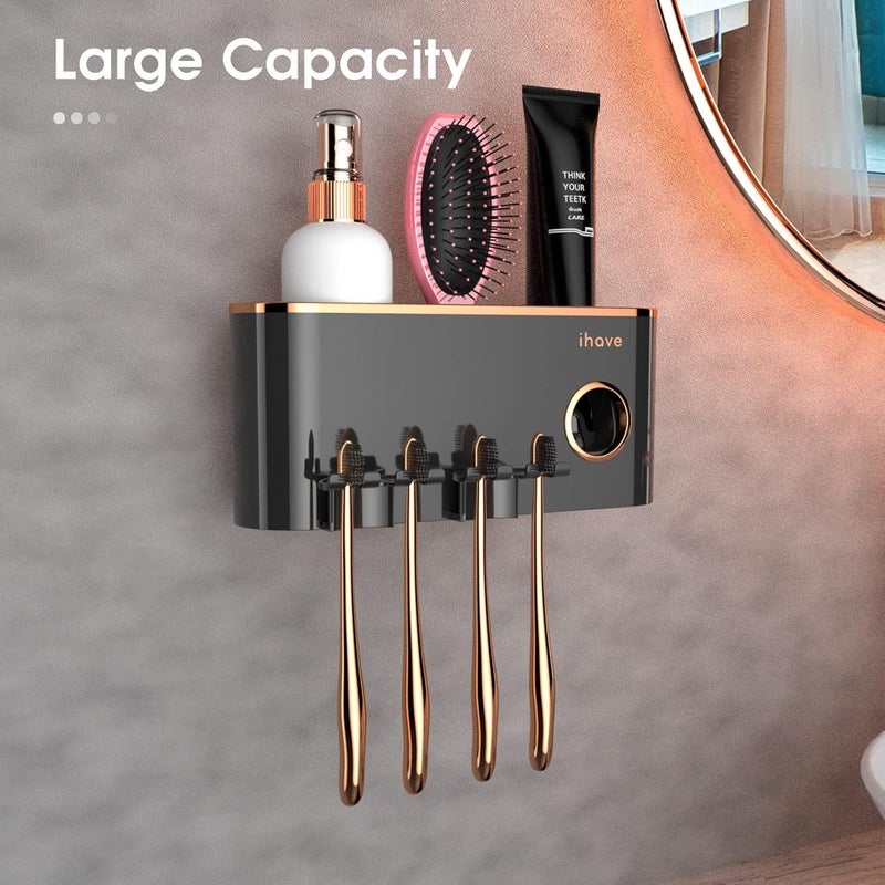 iHave Toothbrush Holders Bathroom Accessories with Toothpaste Dispenser, 2 Cups Toothbrush Holder Wall Mounted Bathroom Decor - Image 2