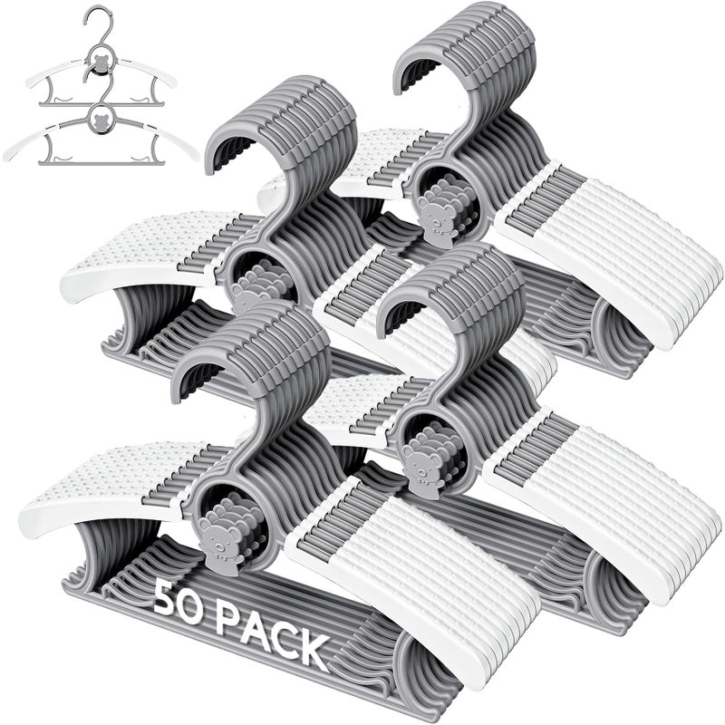 Eunhdet 50 Pack Baby Hangers for Nursery Closet Adjustable NonSlip Kids Hangers with Windproof Buckle 1114 Infant Child Plastic Clothes Pants Toddler Hanger for Boys Girls Newborn Adult Grey - Image 2