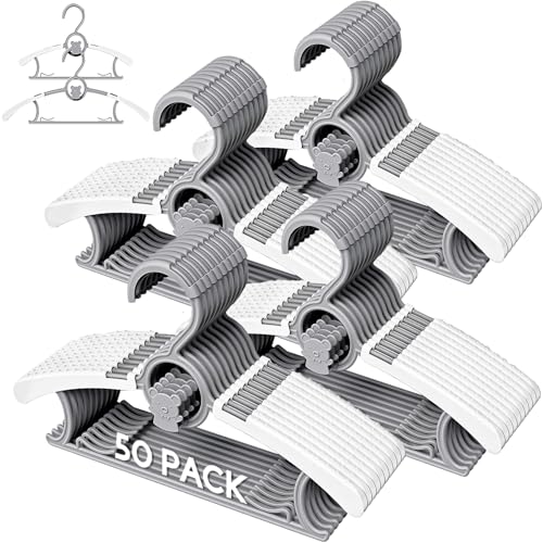 Eunhdet 50 Pack Baby Hangers for Nursery Closet Adjustable NonSlip Kids Hangers with Windproof Buckle 1114 Infant Child Plastic Clothes Pants Toddler Hanger for Boys Girls Newborn Adult Grey - Image 1