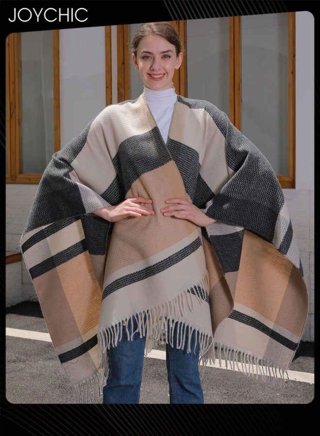 Joychic New Style Tassel Warm Shawl Autumn and Winter Simple Plaid Scarf for Women Outdoor Windproof - Image 1