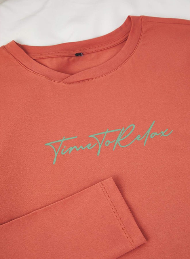 trendyol Kiremit Regular Striped Knitted Pajama Set - Image 3