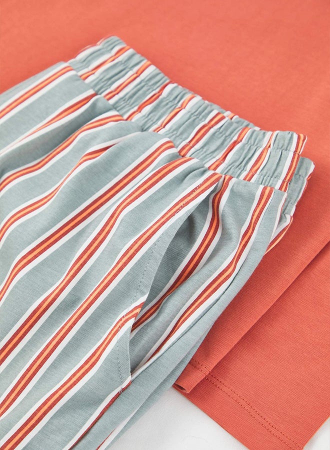 trendyol Kiremit Regular Striped Knitted Pajama Set - Image 2