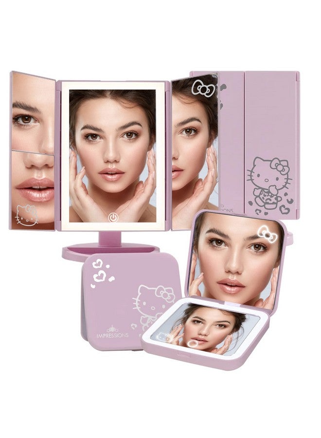 IMPRESSIONS VANITY · COMPANY Impressions Vanity Hello Kitty Lighted Makeup Mirrors Bundlesupercute Trifold And Compact Mirror With Led Lightsmagnificationtouch Screentravel Accessories Portable Hand Mirror (Pink) - Image 1