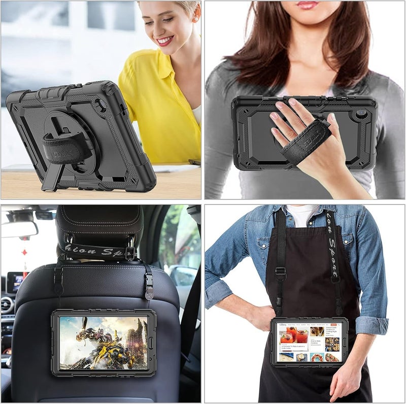 SEYMAC Case for Galaxy Tab S9 Plus /S9 FE Plus/S10 Plus 12.4'', with Screen Protector Pencil Holder [360 Rotating Hand Strap] &Stand, Drop-Proof, Yellowish+Pink - Image 4