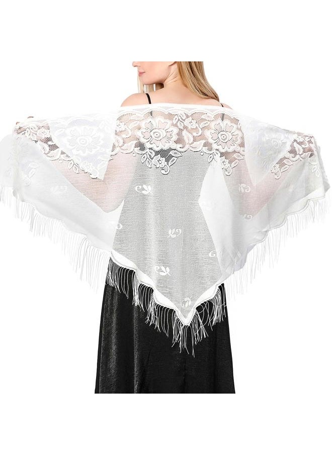 Ladiery Triangle Lace Shawls and Wraps for Evening Dresses with Tassels for Evening Party Mesh Wedding Shawls  - Image 1
