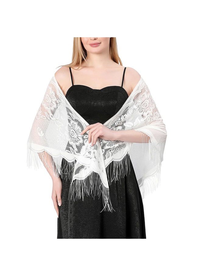 Ladiery Triangle Lace Shawls and Wraps for Evening Dresses with Tassels for Evening Party Mesh Wedding Shawls  - Image 2