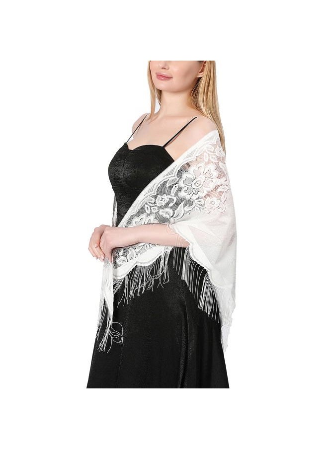 Ladiery Triangle Lace Shawls and Wraps for Evening Dresses with Tassels for Evening Party Mesh Wedding Shawls  - Image 3