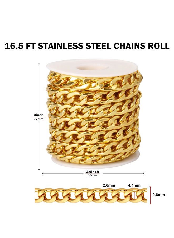 Ucevi [16.5 FT] 18K Gold Plated Curb Chain for Jewelry Making, 9.8mm Wide 304 Stainless Steel Cuban Link Chain Roll Bulk for DIY Jewelry Making Craft - Image 2