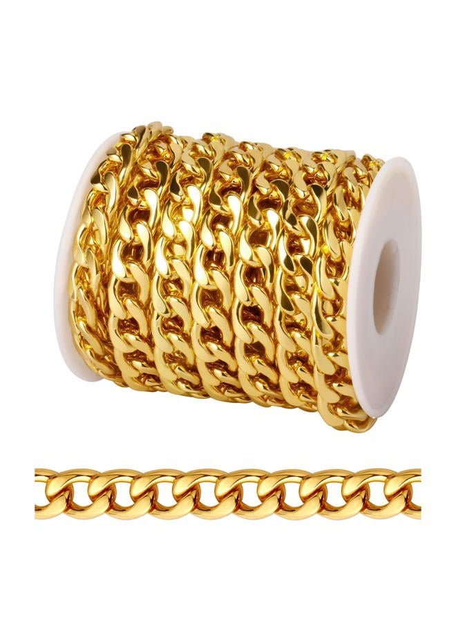 Ucevi [16.5 FT] 18K Gold Plated Curb Chain for Jewelry Making, 9.8mm Wide 304 Stainless Steel Cuban Link Chain Roll Bulk for DIY Jewelry Making Craft - Image 1