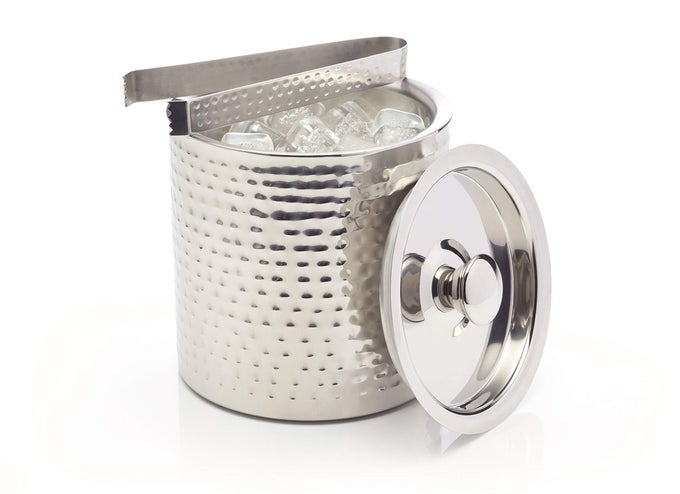BCICEBUCHAM STAINLESS STEEL ICE BUCKET WITH LID AND TONGS 15 LITRES 25 PINTS HAMMERED FINISH SILVER