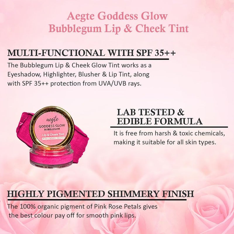 Aegte Goddess Glow Bubblegum Lip  Cheek Tint Highlighter with SPF 35 Lighten Dark Lips 5gm - Image 4