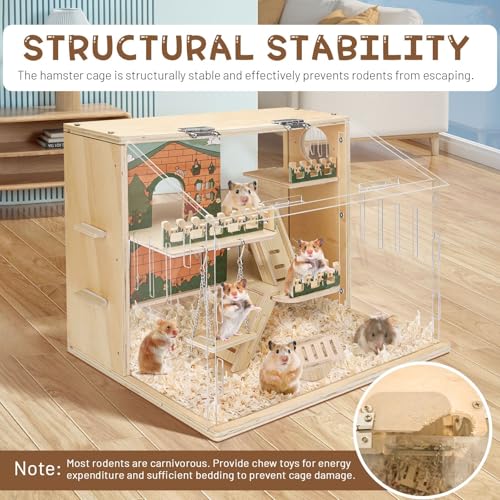 Quxddy Wooden Hamster Cage Large, 16-Inch 3-Layer Acrylic Hamster Cage, Small Animal Cages with Platform and Playpen for Direct Observation, Pet Supplies - Image 4