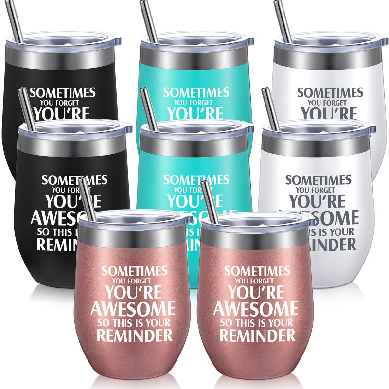 Sieral Thank You Gifts for Women Appreciation Wine Tumbler for Employee Teacher Inspirational Birthday Graduation Gift You Are Awesomesister with Straw Stainless Steel 12 ozCute Style8 Pcs