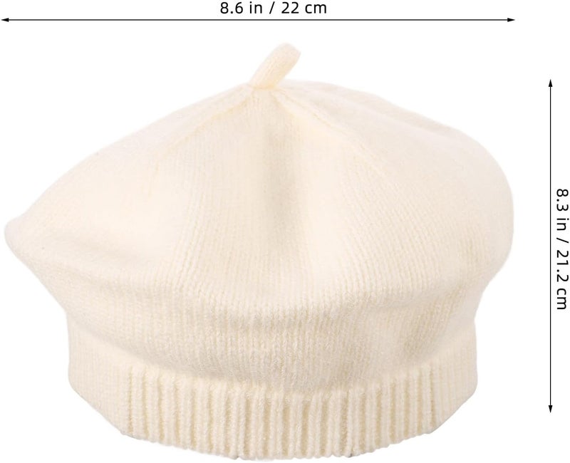 Knitted Beret Hat, Vintage French Style Beret Cap, Warm Knit Hat for Boys, One Size 44-49cm, Suitable for 6-30 Months, Cream White Winter Autumn Spring - Image 2