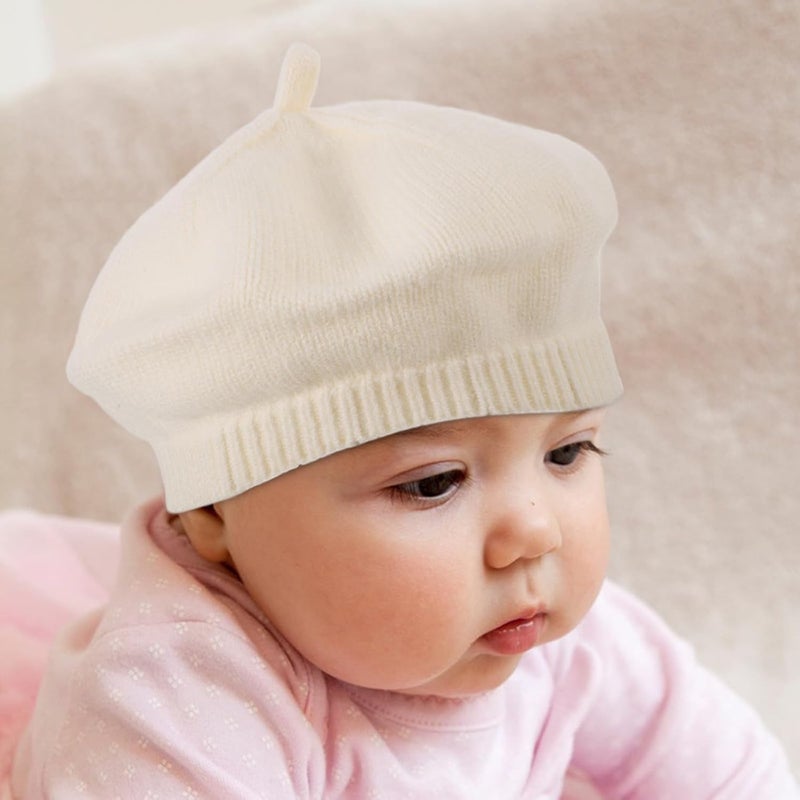 Knitted Beret Hat, Vintage French Style Beret Cap, Warm Knit Hat for Boys, One Size 44-49cm, Suitable for 6-30 Months, Cream White Winter Autumn Spring - Image 5