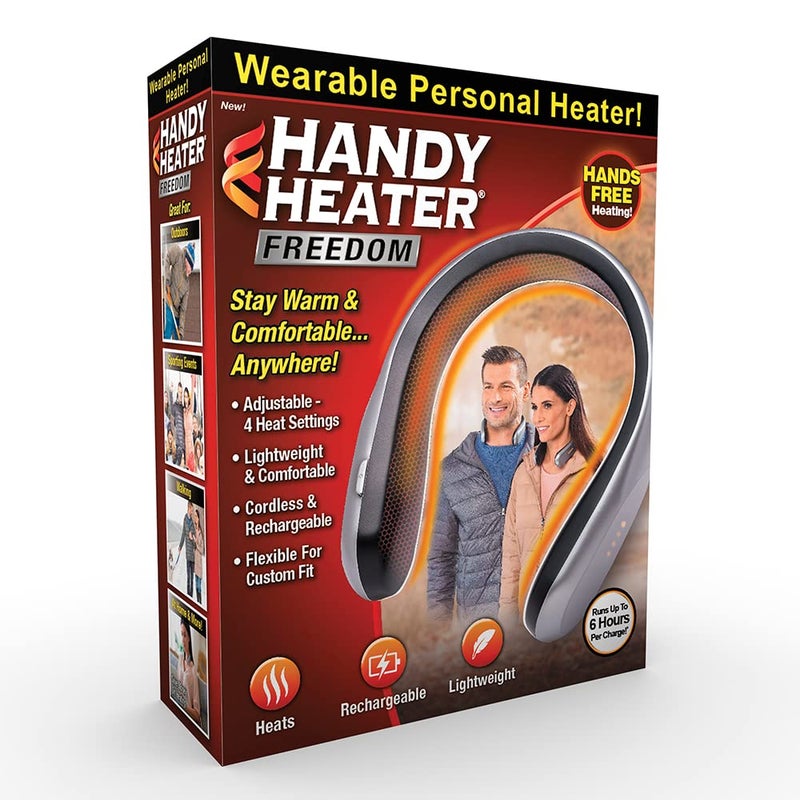 Ontel Handy Heater Freedom Wearable Neck Heater for Cold Weather 4 Heat Settings Comfort Heating Technology Cordless Personal USB Rechargeable 6 Hour Battery Life Portable Neck Warmer