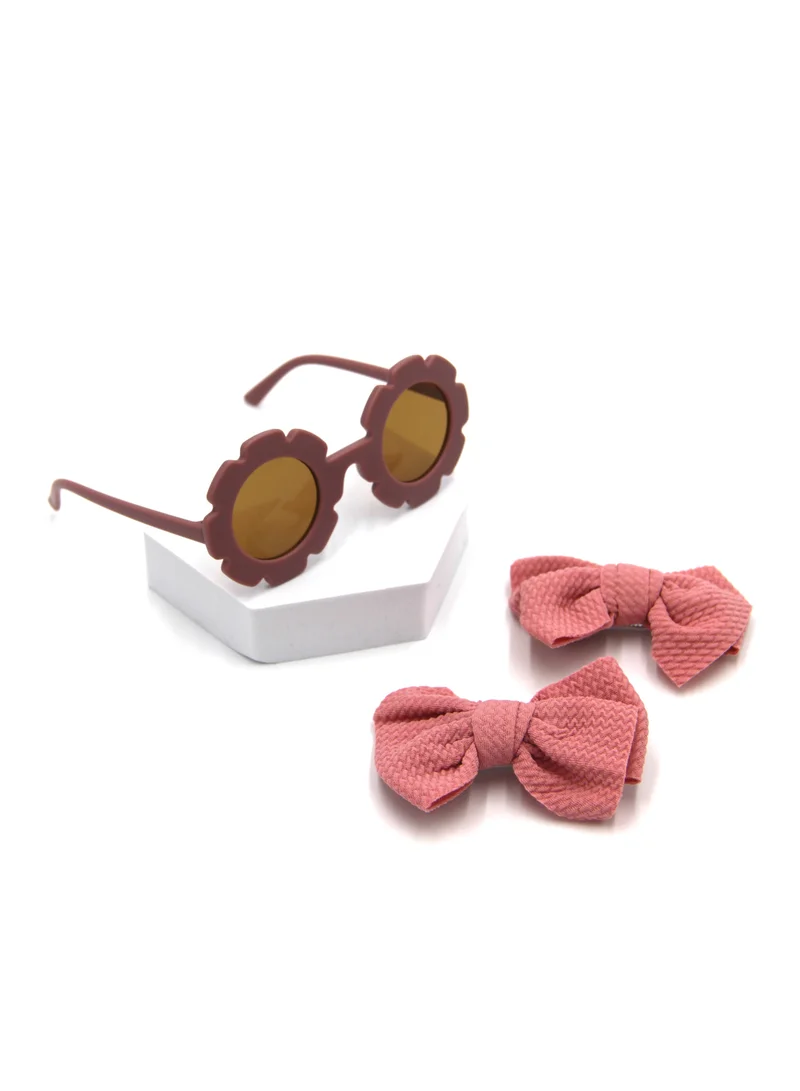 D'Daniela Dana Glasses and Bow Barrette Clip Set For Babies and Girls - Dark Pink