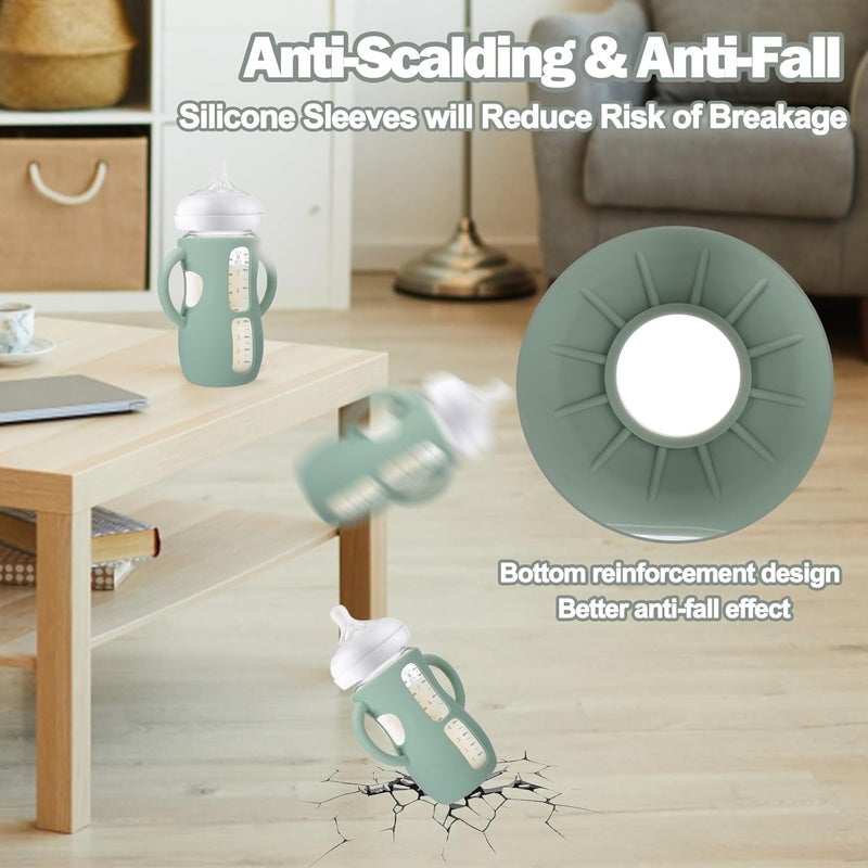 BUSOHA حزمة 3 من أكمام السيليكون لزجاجات الأطفال من بوسوها  حاملة زجاجة الأطفال المضادة للكسر مع مقبض لزجاجات الأطفال الطبيعية من أفينت  متوافقة مع زجاجة الأطفال أفينت 8 أونصات - Image 3