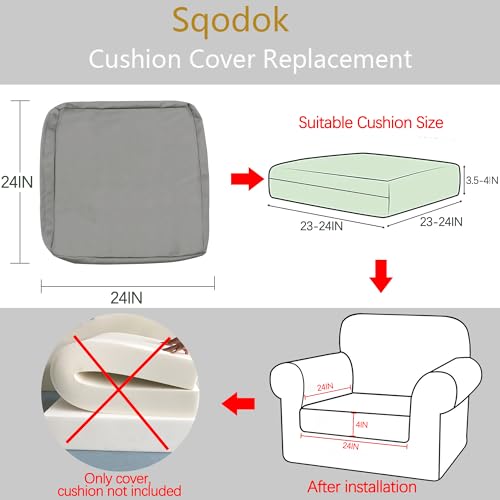 Sqodok Patio Cushion Cover 24x24 inch, 4Pack Outdoor Cushion Covers for Patio Furniture Waterproof Patio Cushion Slicovers Replacement Chair Seat Cushion Covers for Wicker Chair, Grey - Image 4