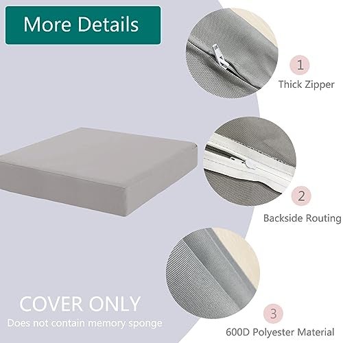 Sqodok Patio Cushion Cover 24x24 inch, 4Pack Outdoor Cushion Covers for Patio Furniture Waterproof Patio Cushion Slicovers Replacement Chair Seat Cushion Covers for Wicker Chair, Grey - Image 2