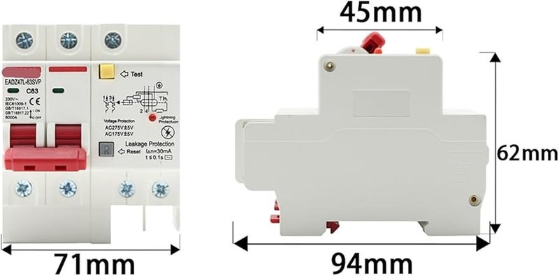 2P PE 32A 230V SPD قاطع دائرة حماية من زيادة الجهد مع حماية من التحميل الزائد وزيادة الجهد - Image 3