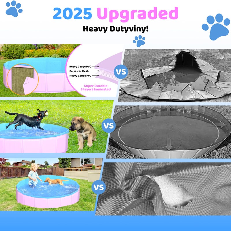 CACSPS 2025 Updated Foldable Dog Pool, 97" x 12" Kiddie Pool with Hard Plastic, Non-Slip Dog Bath Tub for Outdoor Backyard, Collapsible Dog Swimming Pool for Kids Dogs Pets (Pink) - Image 5