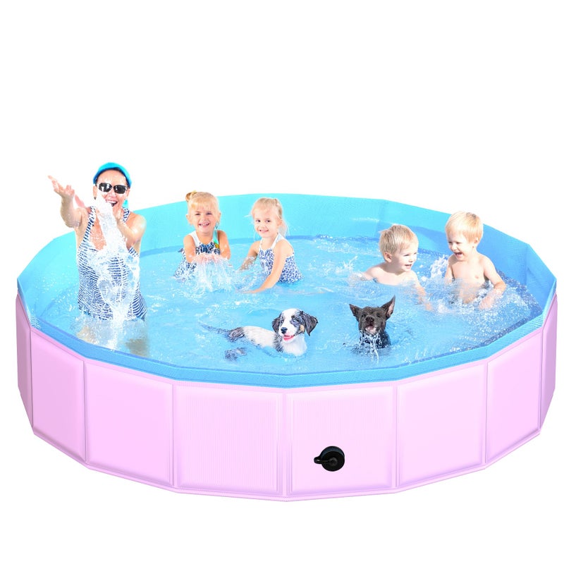 CACSPS 2025 Updated Foldable Dog Pool, 97" x 12" Kiddie Pool with Hard Plastic, Non-Slip Dog Bath Tub for Outdoor Backyard, Collapsible Dog Swimming Pool for Kids Dogs Pets (Pink) - Image 1