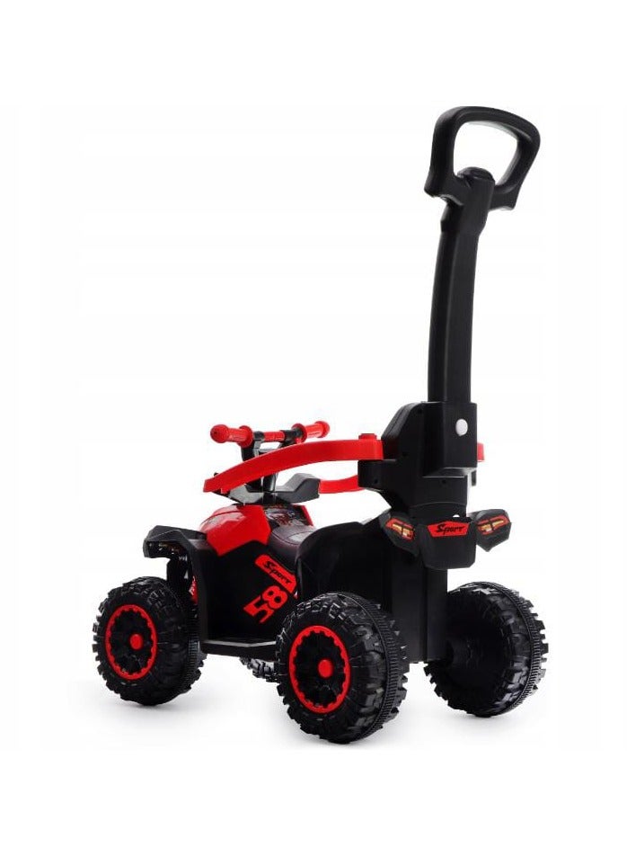 4-in-1 Kids Ride-On Push Car with Handle – Sporty ATV Style Stroller, Safety Guardrail, Footrest, and Storage – Red & Black - Image 3