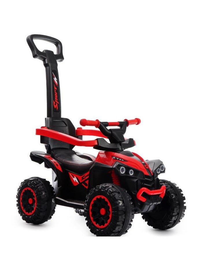 4-in-1 Kids Ride-On Push Car with Handle – Sporty ATV Style Stroller, Safety Guardrail, Footrest, and Storage – Red & Black - Image 4