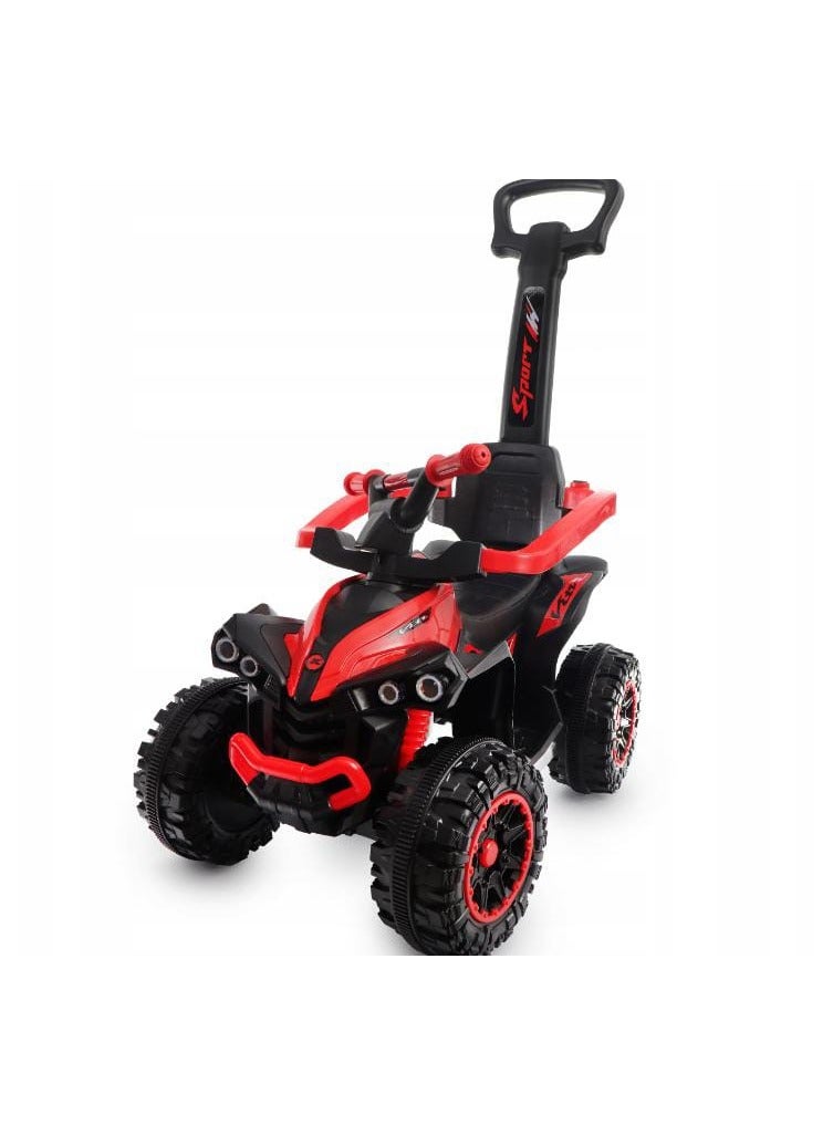 4-in-1 Kids Ride-On Push Car with Handle – Sporty ATV Style Stroller, Safety Guardrail, Footrest, and Storage – Red & Black - Image 5