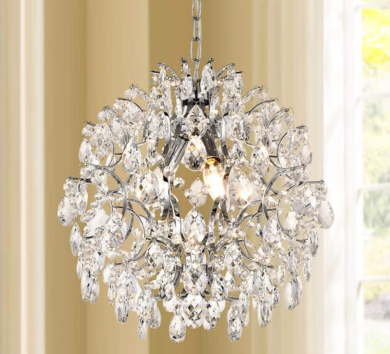 Bestier Modern Pendant Chandelier Crystal Raindrop Lighting Ceiling Light Fixture Lamp for Dining Room Bathroom Bedroom Livingroom entryway 3 E12 Bulbs Required D16 in x H18 in - Image 1