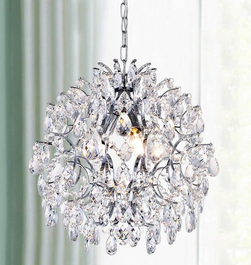 Bestier Modern Pendant Chandelier Crystal Raindrop Lighting Ceiling Light Fixture Lamp for Dining Room Bathroom Bedroom Livingroom entryway 3 E12 Bulbs Required D16 in x H18 in - Image 3