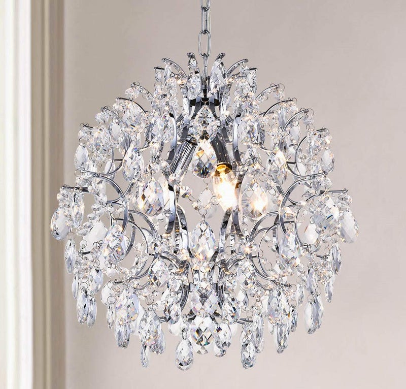 Bestier Modern Pendant Chandelier Crystal Raindrop Lighting Ceiling Light Fixture Lamp for Dining Room Bathroom Bedroom Livingroom entryway 3 E12 Bulbs Required D16 in x H18 in - Image 4