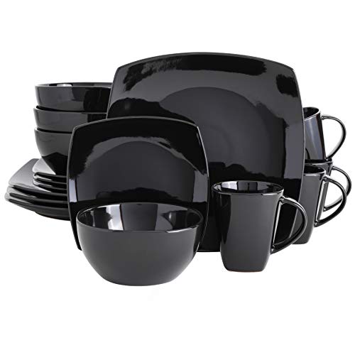 Gibson Elite Soho Lounge Square Reactive Glaze Stoneware Dinnerware Set, Service for 4 (16pc), Black - Image 1
