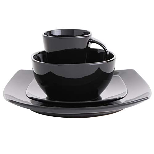Gibson Elite Soho Lounge Square Reactive Glaze Stoneware Dinnerware Set, Service for 4 (16pc), Black - Image 3