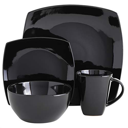 Gibson Elite Soho Lounge Square Reactive Glaze Stoneware Dinnerware Set, Service for 4 (16pc), Black - Image 2
