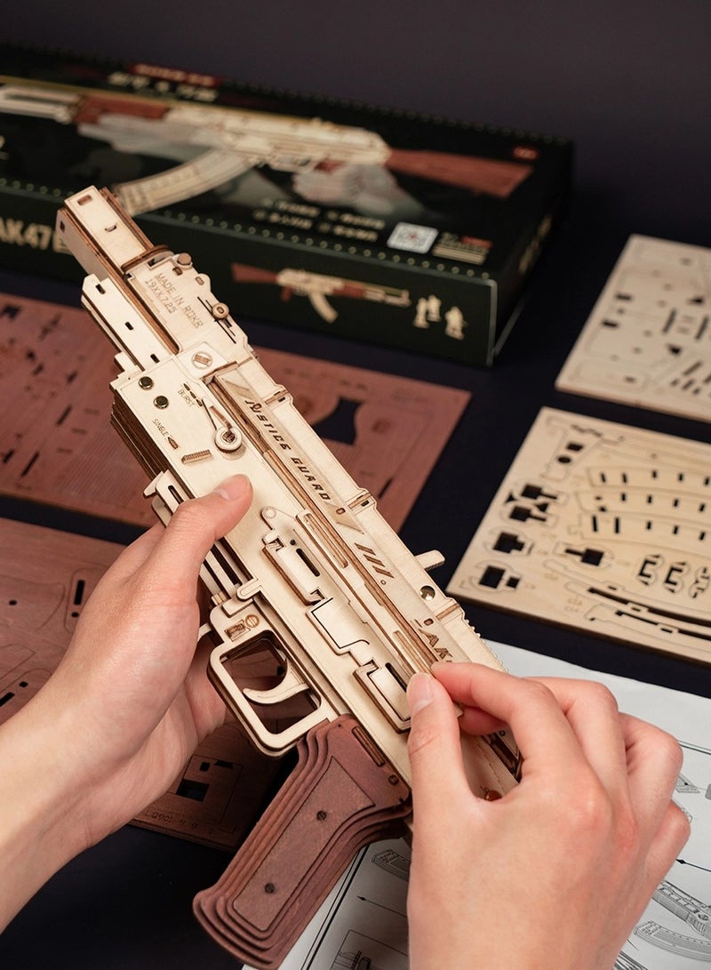 ROKR Wooden 3D Puzzle Model AK47 Rubber Bands Gun Toys  - Image 5