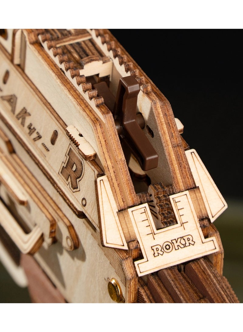 ROKR Wooden 3D Puzzle Model AK47 Rubber Bands Gun Toys  - Image 3