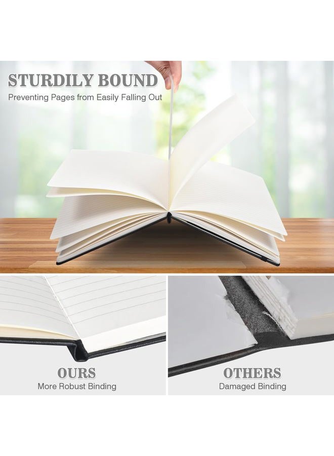 OMEYA Lined Jounral Notebook, 3 Pack A5 College Ruled Notebooks for Work, Hardcover Notebook Each with 2 Pockets & Pen, Leather Journal for Women, Men, 160 Pages, 100GSM Thick Paper ( Black 5.7" x 8.3" ) - Image 3