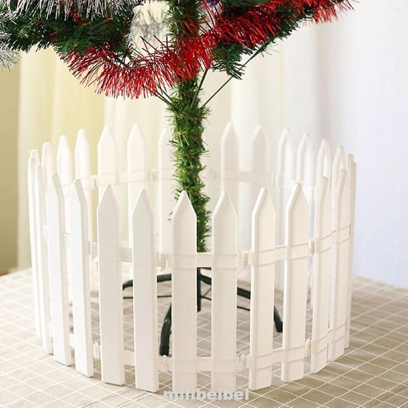 klarako 10/15 Pcs Christmas Tree Fence White Plastic Picket Fence Mini Xmas Tree Decorative Fences, Mini Fairy Garden Fence for Christmas Tree, Garden Fence Grass Lawn Edge Fence (15PCS) - Image 3